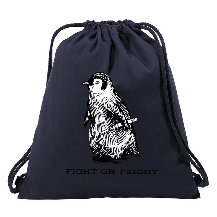 Fight Or Flight Funny Penguin Pun Fight Or Flight Meme Drawstring Bag