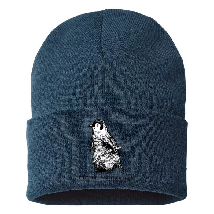 Fight Or Flight Funny Penguin Pun Fight Or Flight Meme Sustainable Knit Beanie