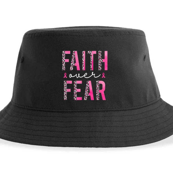 Faith Over Fear Pink Ribbon Breast Cancer Awareness Women Sustainable Bucket Hat