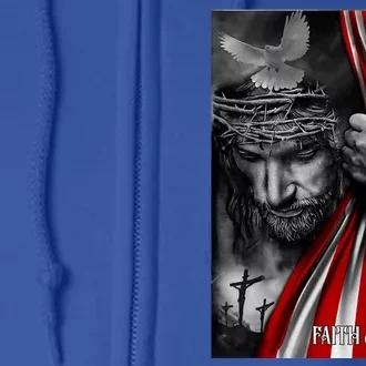 Faith Over Fear God Jesus Christian Flag Funny 4th Of July Full Zip Hoodie