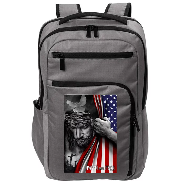 Faith Over Fear God Jesus Christian Flag Funny 4th Of July Impact Tech Backpack