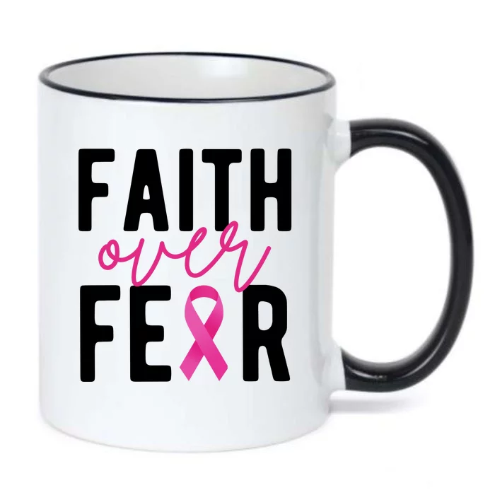 Faith Over Fear Breast Cancer Awareness Black Color Changing Mug