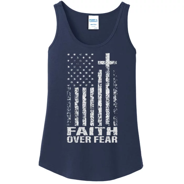 Faith Over Fear Cool Christian Flag Cross For Women Short Sleeve Ladies Essential Tank