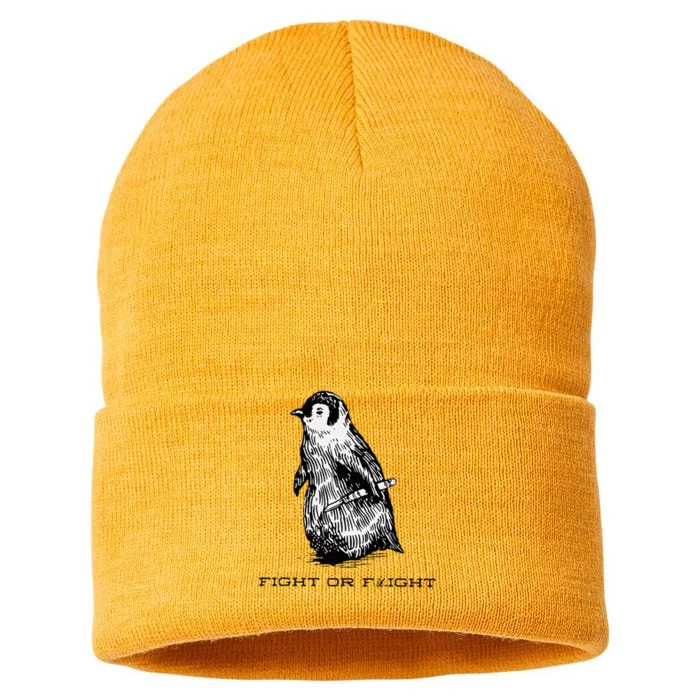 Fight or Flight Funny Penguin Pun Fight Or Flight Meme Sustainable Knit Beanie