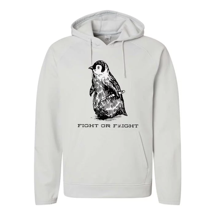 Fight or Flight Funny Penguin Pun Fight Or Flight Meme Performance Fleece Hoodie