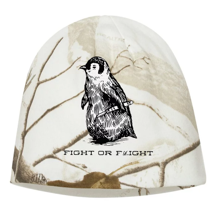 Fight or Flight Funny Penguin Pun Fight Or Flight Meme Kati - Camo Knit Beanie