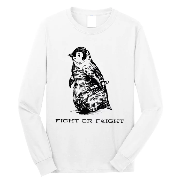 Fight or Flight Funny Penguin Pun Fight Or Flight Meme Long Sleeve Shirt