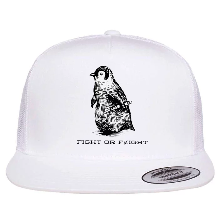 Fight or Flight Funny Penguin Pun Fight Or Flight Meme Flat Bill Trucker Hat