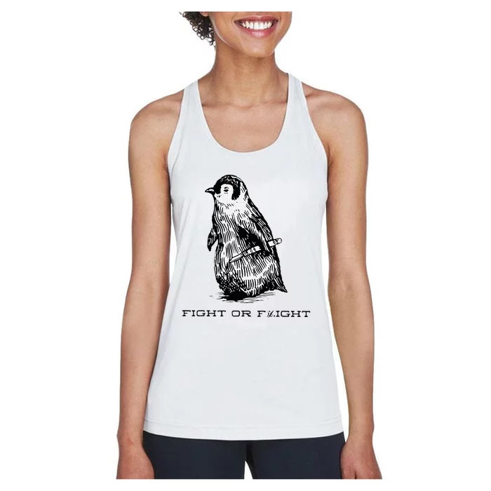 Fight or Flight Funny Penguin Pun Fight Or Flight Meme Women's Racerback Tank