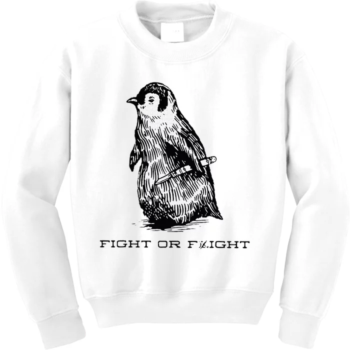 Fight or Flight Funny Penguin Pun Fight Or Flight Meme Kids Sweatshirt