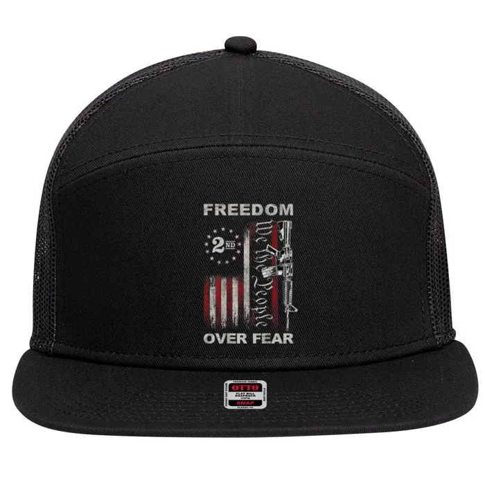 Freedom Over Fear 2nd Amendment Patriotic ProGun ON BACK 7 Panel Mesh Trucker Snapback Hat