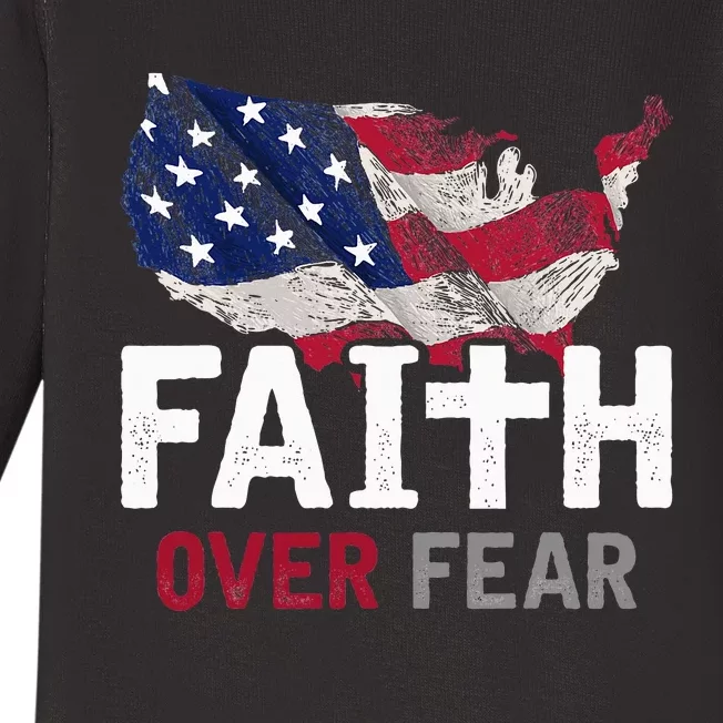 Faith Over Fear Patriotic Christian Usa Flag Lord Jesus Baby Long Sleeve Bodysuit