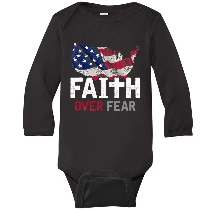 Faith Over Fear Patriotic Christian Usa Flag Lord Jesus Baby Long Sleeve Bodysuit