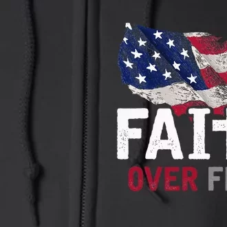 Faith Over Fear Patriotic Christian Usa Flag Lord Jesus Full Zip Hoodie