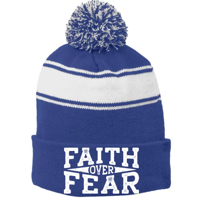 Faith Over Fear Christianity Stripe Pom Pom Beanie