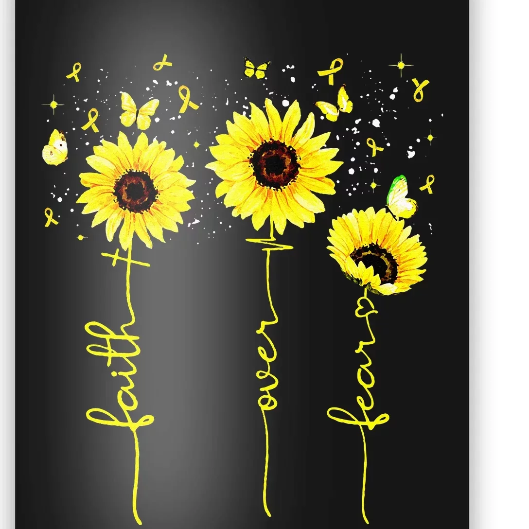 Faith Over Fear Childhood Cancer Awareness Sunflower Jesus Poster