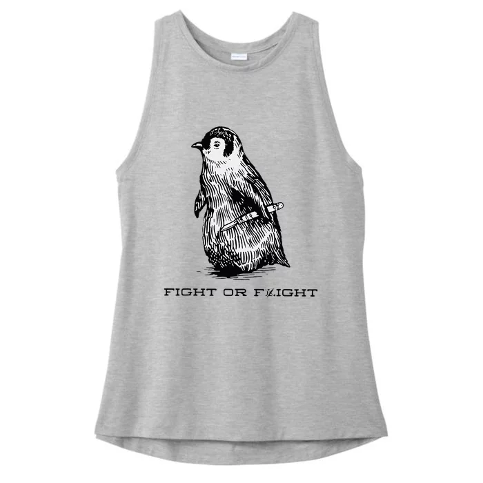 Fight or Flight Funny Penguin Pun Fight Ladies Tri-Blend Wicking Tank