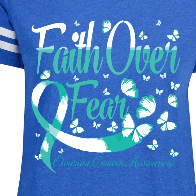 Faith Over Fear Ovarian Cancer Awareness Butterfly Enza Ladies Jersey Football T-Shirt