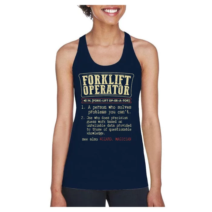 Forklift Operator Funny Dictionary Definition Women's Racerback Tank