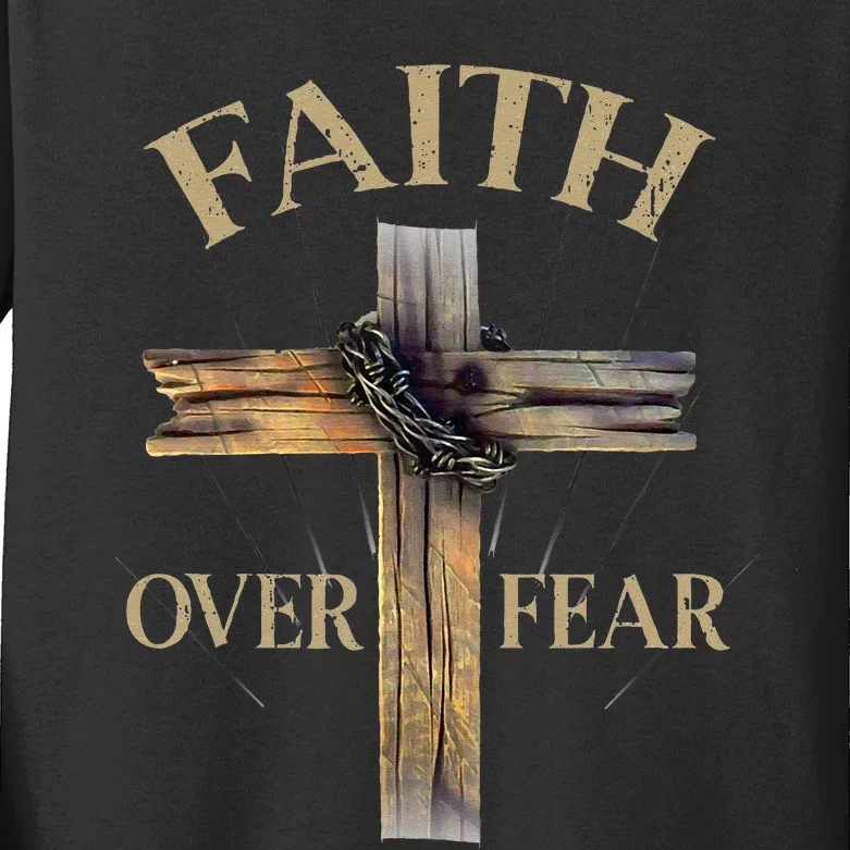 Faith Over Fear Christian Cross Religious For Kids Long Sleeve Shirt