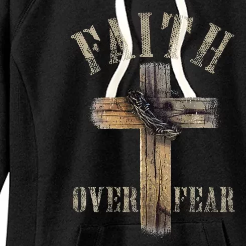 Faith Over Fear American Christian Cross God Jesus Women's Fleece Hoodie