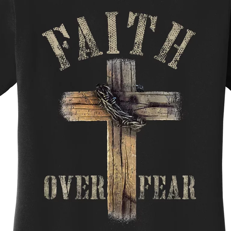 Faith Over Fear American Christian Cross God Jesus Women's T-Shirt