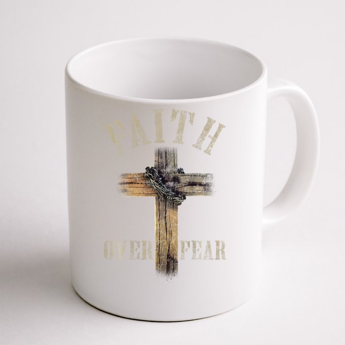 Faith Over Fear American Christian Cross God Jesus Front & Back Coffee Mug