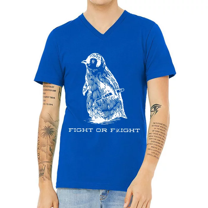 Fight or Flight Funny Penguin Pun Fight Or Flight Meme V-Neck T-Shirt