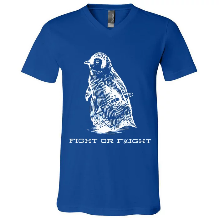 Fight or Flight Funny Penguin Pun Fight Or Flight Meme V-Neck T-Shirt