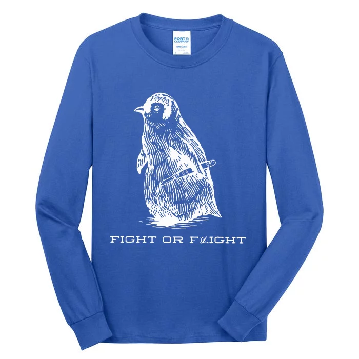 Fight or Flight Funny Penguin Pun Fight Or Flight Meme Tall Long Sleeve T-Shirt