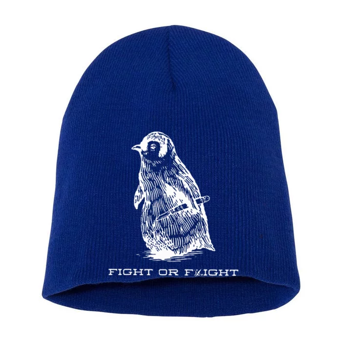 Fight or Flight Funny Penguin Pun Fight Or Flight Meme Short Acrylic Beanie