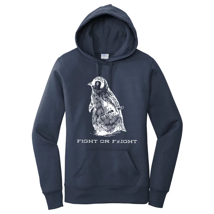 Fight or Flight Funny Penguin Pun Fight Or Flight Meme Women's Pullover Hoodie