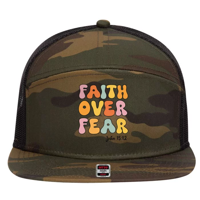 Faith Over Fear Christian Jesus Cute Teen 7 Panel Mesh Trucker Snapback Hat