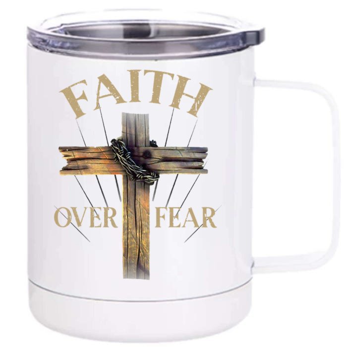 Faith Over Fear Christian Cross Religious Front & Back 12oz Stainless Steel Tumbler Cup