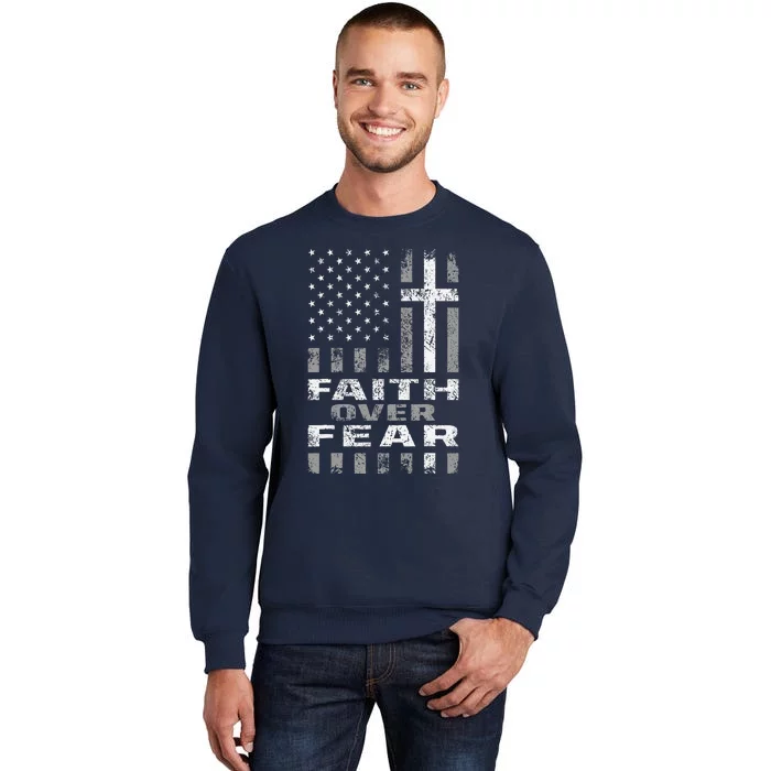 Faith Over Fear Christ Christian Cross Us Usa American Flag Sweatshirt