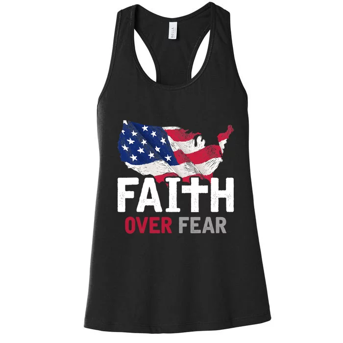 Faith Over Fear Patriotic Christian USA Flag Lord Jesus Women's Racerback Tank