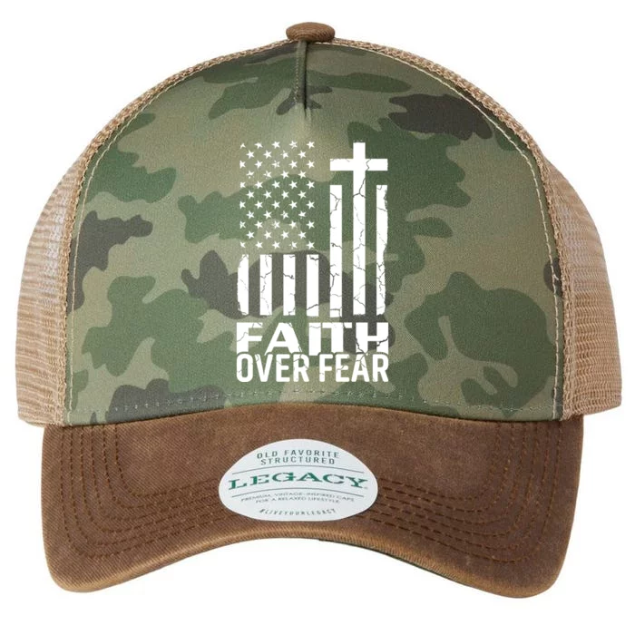 Faith Over Fear Conservative Christian US Flag Legacy Tie Dye Trucker Hat