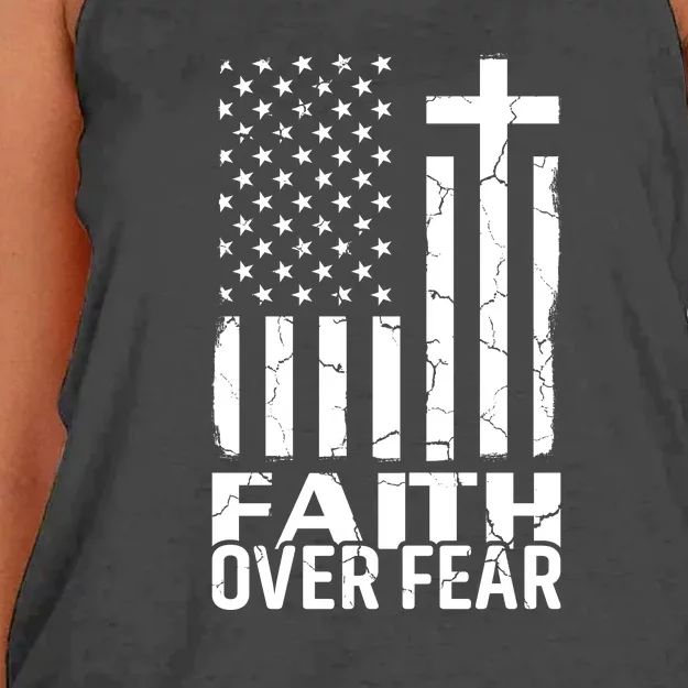 Faith Over Fear Conservative Christian US Flag Women's Knotted Racerback Tank