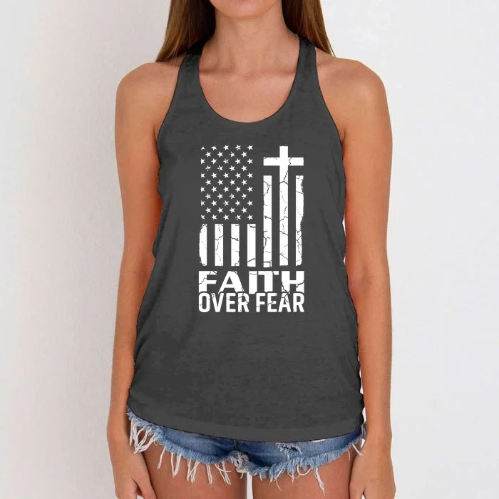 Faith Over Fear Conservative Christian US Flag Women's Knotted Racerback Tank