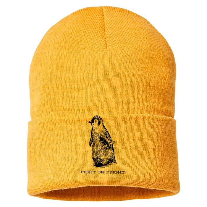 Fight or Flight Funny Penguin Pun Fight Or Flight Meme Sustainable Knit Beanie