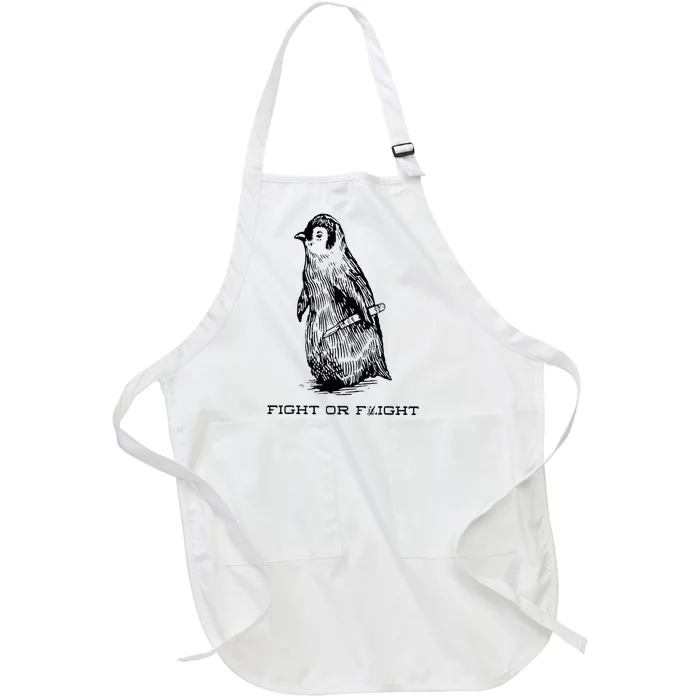 Fight or Flight Funny Penguin Pun Fight Or Flight Meme Full-Length Apron With Pocket