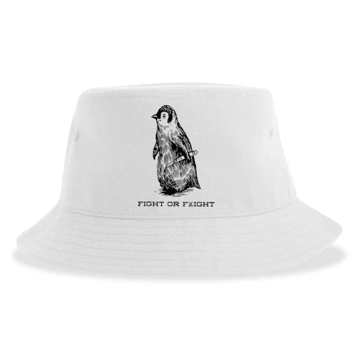 Fight or Flight Funny Penguin Pun Fight Or Flight Meme Sustainable Bucket Hat