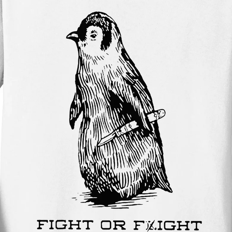 Fight or Flight Funny Penguin Pun Fight Or Flight Meme Kids Long Sleeve Shirt