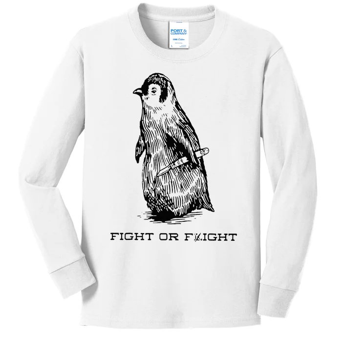 Fight or Flight Funny Penguin Pun Fight Or Flight Meme Kids Long Sleeve Shirt