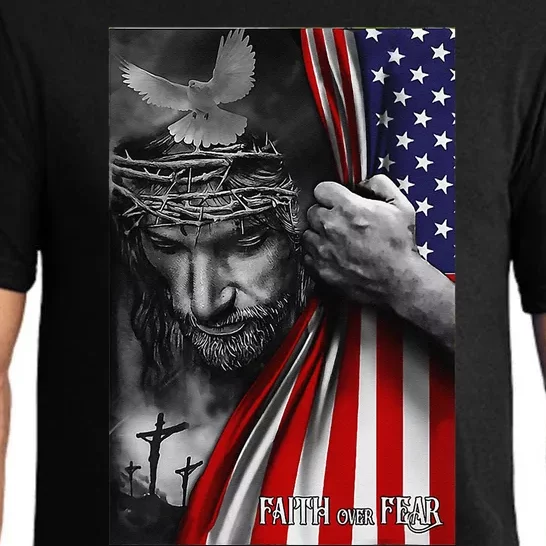 Faith Over Fear God Jesus Christian Flag Funny 4th Of July Pajama Set