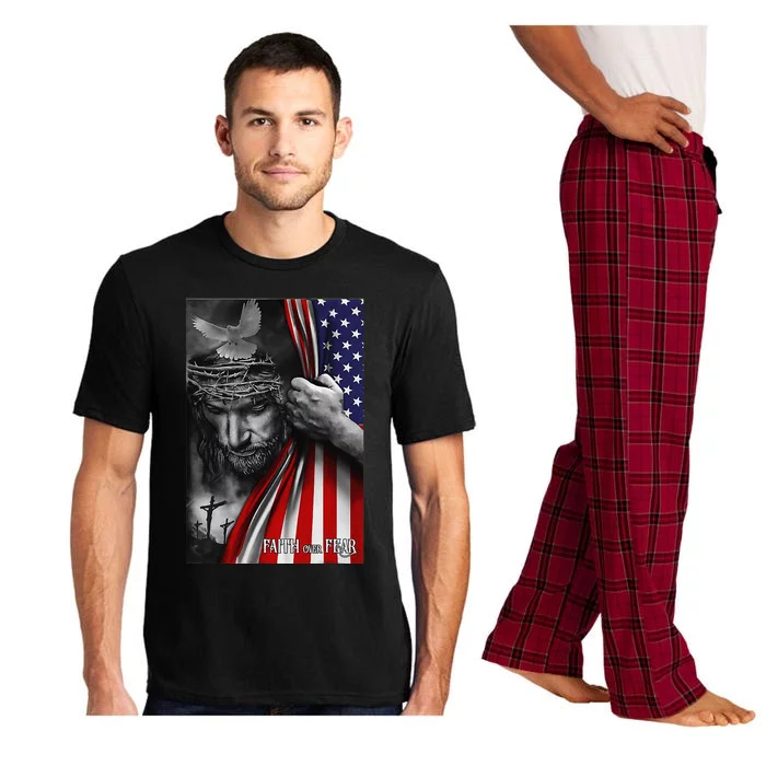 Faith Over Fear God Jesus Christian Flag Funny 4th Of July Pajama Set