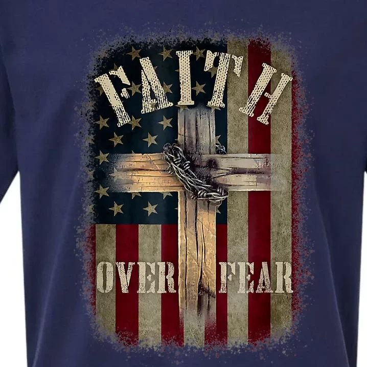 Faith Over Fear Christian American Cross God Jesus Usa Sueded Cloud Jersey T-Shirt