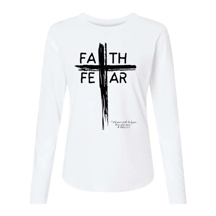 Faith Over Fear Inspirational Christian Design Womens Cotton Relaxed Long Sleeve T-Shirt