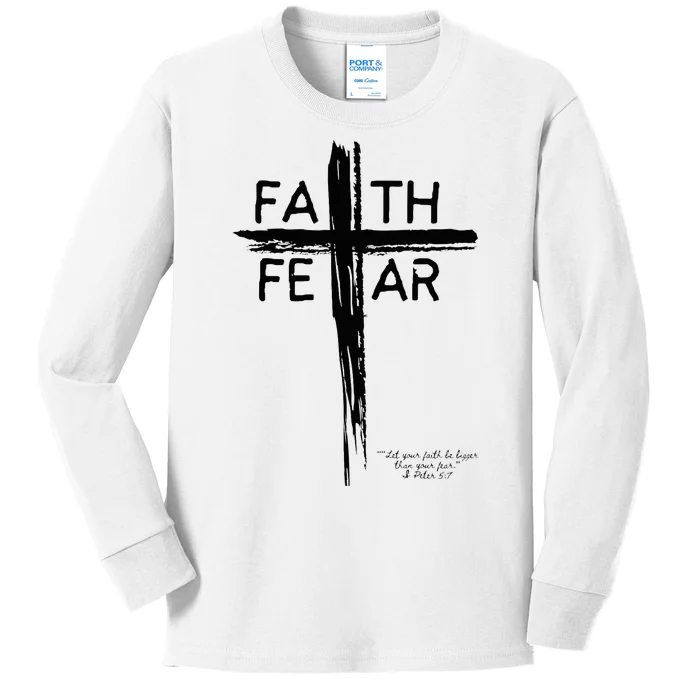 Faith Over Fear Inspirational Christian Design Kids Long Sleeve Shirt