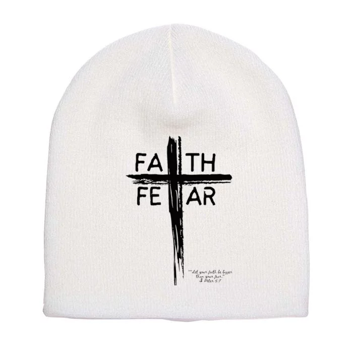 Faith Over Fear Inspirational Christian Design Short Acrylic Beanie